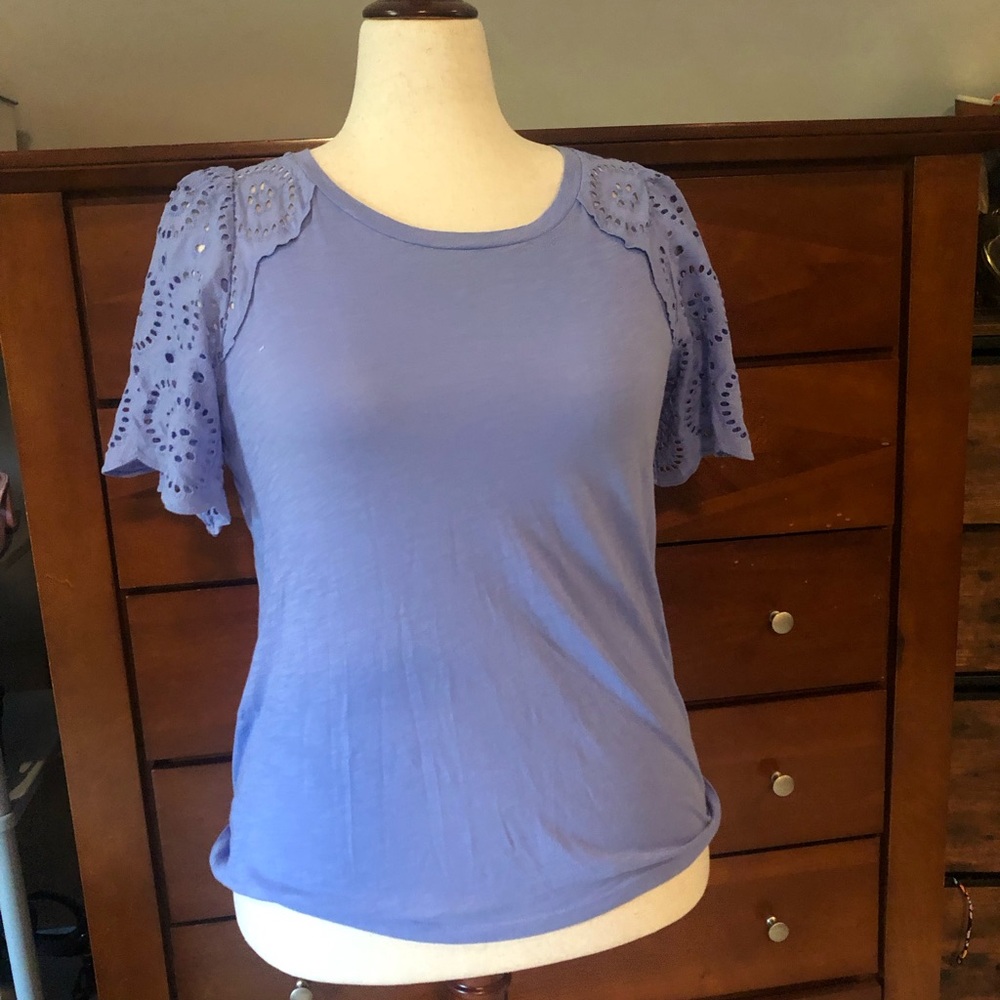 Women's Lavender Eyelet Sleeve Tee - Classic Short Sleeve Top